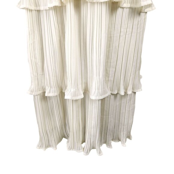 Womens Small Elegant Halter Neck Pleated Tiered Maxi Cream Dress Sleeveless - Picture 9 of 13